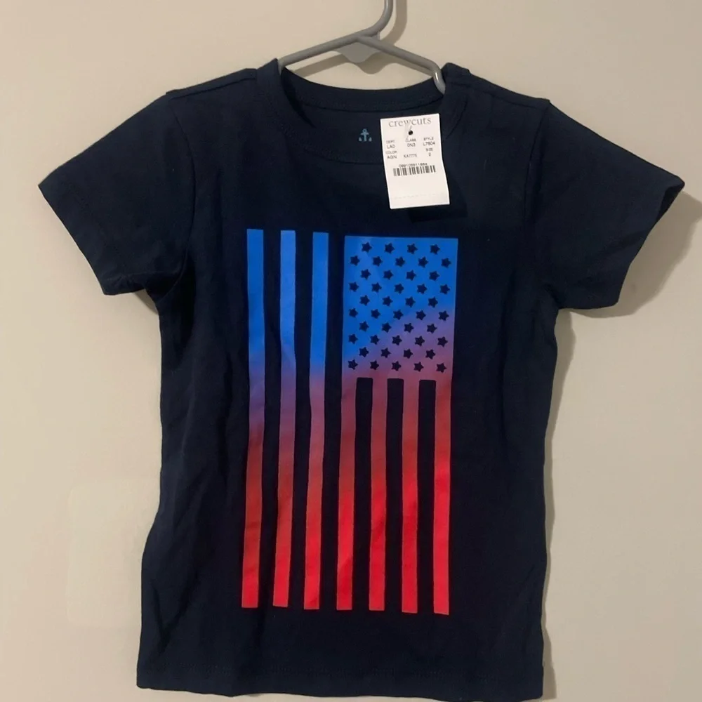 NWT - Crew Cuts - Boys USA Flag Shirt - Navy - Size 2 - Picture 1 of 2
